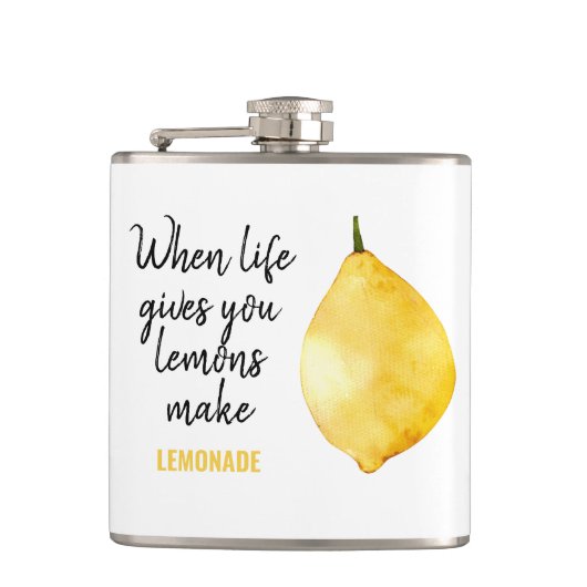 Modern Funny Lemon Yellow Zitat Flachmann (Vorderseite)