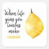 Modern Funny Lemon Yellow Zitat Quadratischer Aufkleber (Vorderseite)