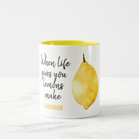 Modern Funny Lemon Yellow Zitat Zweifarbige Tasse (Mittel)