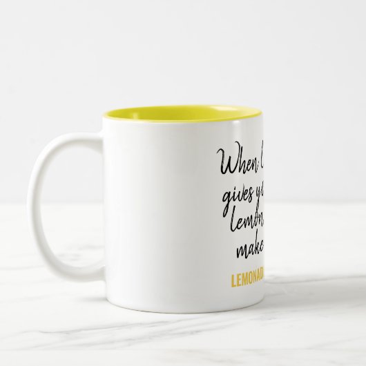 Modern Funny Lemon Yellow Zitat Zweifarbige Tasse (Links)