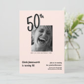 Modern Funny Light Pink Photo 50th Birthday  Einladung (Stehend Vorderseite)