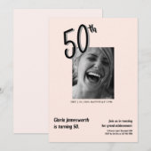 Modern Funny Light Pink Photo 50th Birthday  Einladung (Vorne/Hinten)