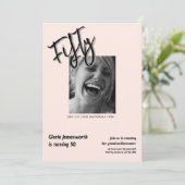 Modern Funny Light Pink Photo 50th Birthday  Einladung (Stehend Vorderseite)