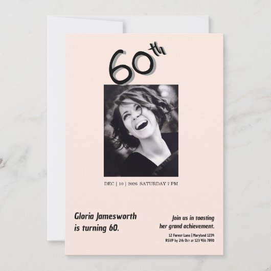 Modern Funny Light Pink Photo 60th Birthday  Einladung (Vorderseite)