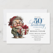 Modern Funny Man 50th Birthday Humor Cartoon Style Einladung (Vorderseite)