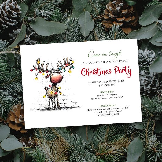 Modern funny reindeer Christmas party invitation Einladung