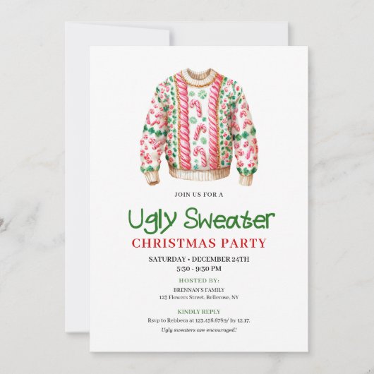Modern funny ugly sweater party invitation einladung (Vorderseite)