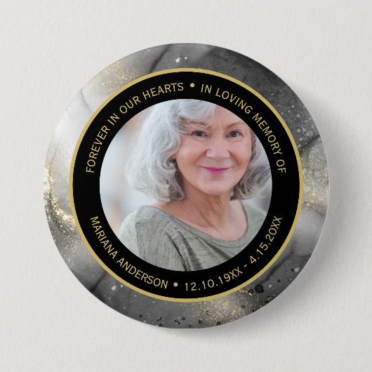 Modern Für immer in unseren Herzen Schwarz & Gold  Button (Vorderseite)