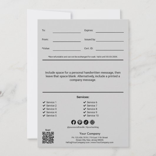 Modern für jedes Geschenkgutachten (Rückseite)