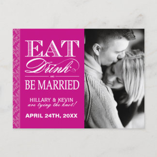 Modern Fuschia Damask Save the Date Ankündigungspostkarte