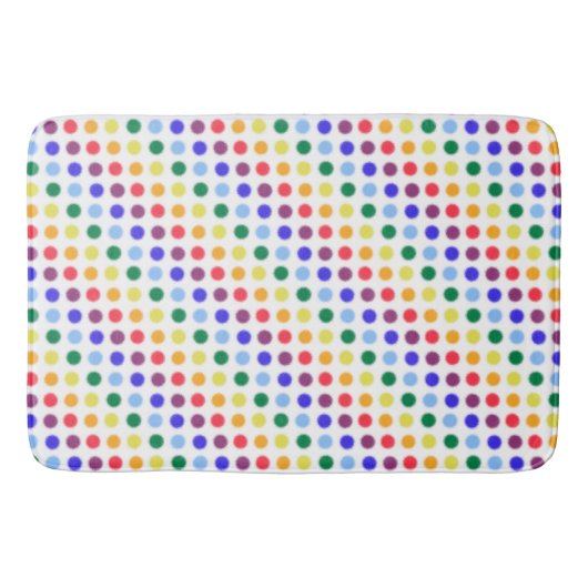 Modern Fuzzy Rainbow Polka-Dots-Muster Badematte (Vorderseite)