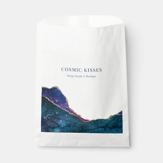 Modern Galaxy Vibrant Celestial Logo Weiß Geschenktütchen (Vorderseite)