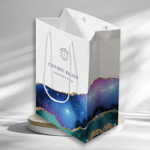 Modern Galaxy Vibrant Celestial Logo Weiß Mittlere Geschenktüte