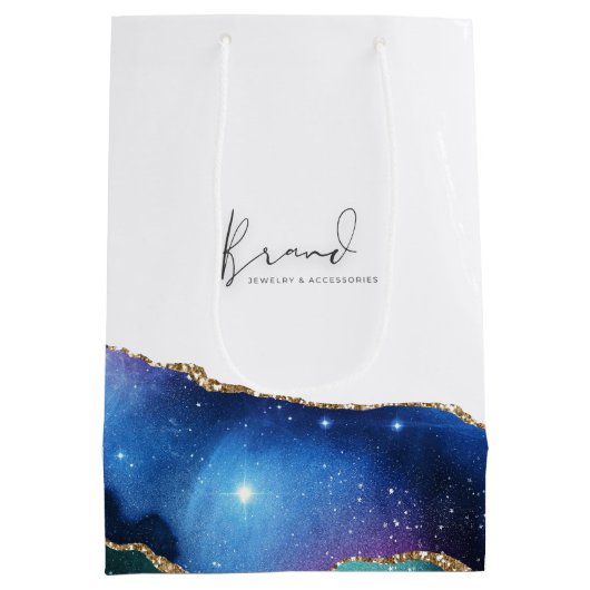 Modern Galaxy Vibrant Celestial Logo Weiß Mittlere Geschenktüte (Rückseite)