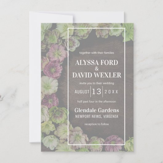 MODERN Garden Hellebore Wood Wedding Einladung (Vorderseite)