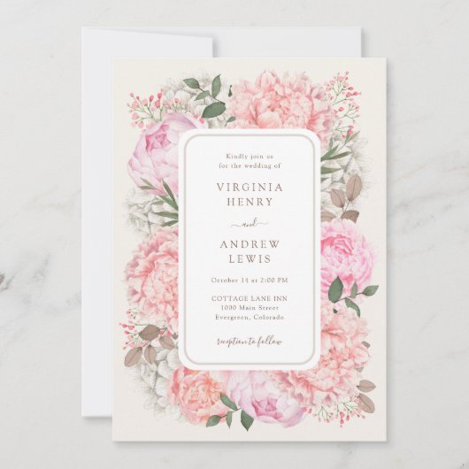 Modern Garden Peony Wedding Einladung (Vorderseite)