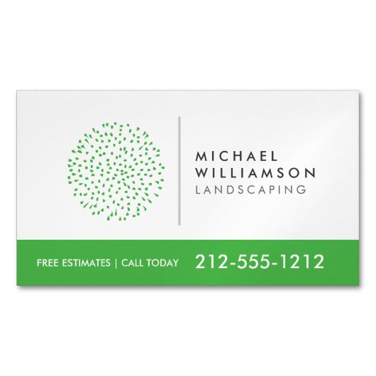 Modern Gardener Landscaping Shrub Logo auf Weiß Magnetische Visitenkarte (Vorderseite)