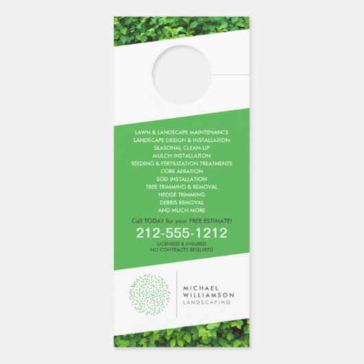 Modern Gardener Landscaping Shrub Logo weiß Türanhänger (Rückseite)