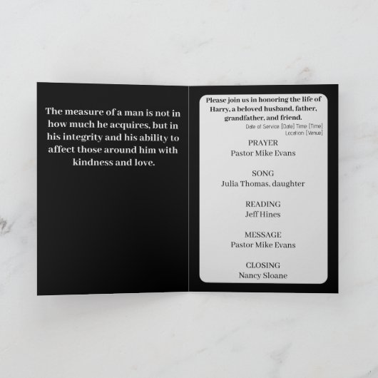 MODERN-Gedenkprogramm für das Foto der Erinnerung Programm (Innenseite)