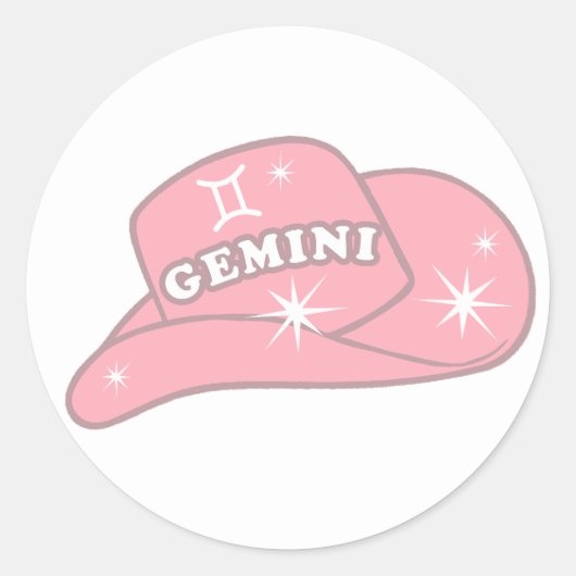 Modern Gemini Zodiac Pink Cowgirl Hat Runder Aufkleber (Vorderseite)