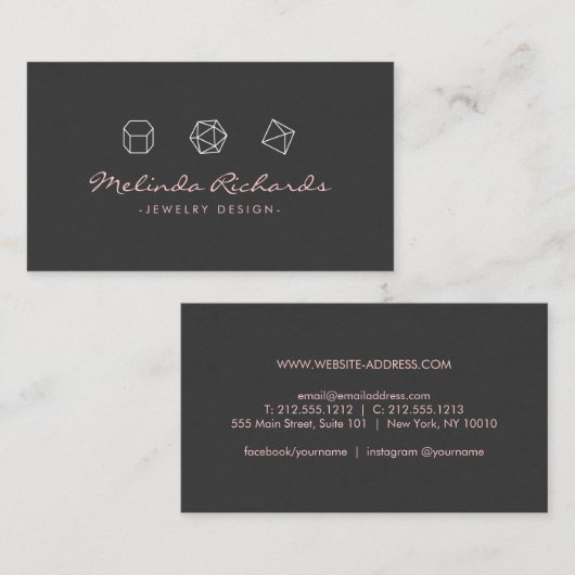 Modern Gemstone Trio Logo Rosa/Dunkelgrau Visitenkarte (Vorne/Hinten)