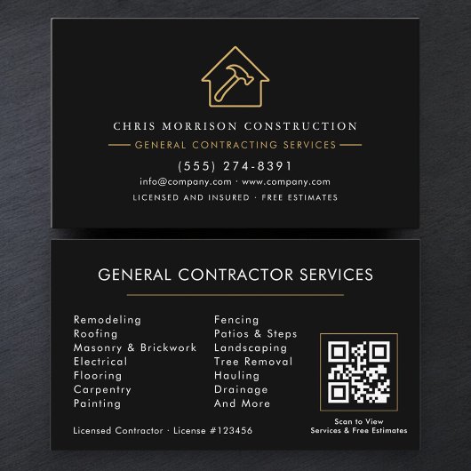 Modern General Contractor QR Code Visitenkarte