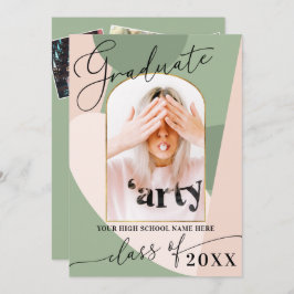 Modern Geo Sage Green Dusty Pink Foto Abschluss Einladung