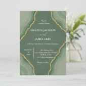 Modern Geode Photo Back Sage Green Wedding Einladung (Stehend Vorderseite)