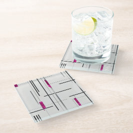 Modern Geometric / Abstract black, silver, Fuschia Glasuntersetzer