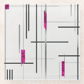 Modern Geometric / Abstract black, silver, Fuschia Glasuntersetzer (Vorderseite)