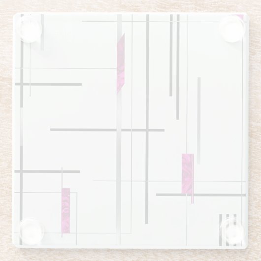 Modern Geometric / Abstract black, silver, Fuschia Glasuntersetzer (Rückseite)