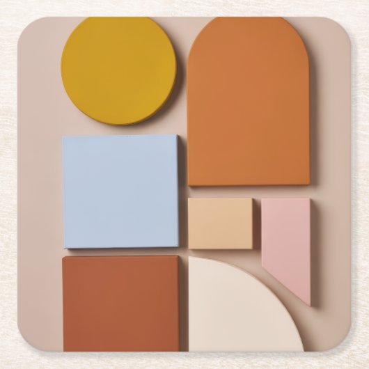 Modern Geometric Abstract Coaster Warm Tones Rechteckiger Pappuntersetzer (Vorderseite)
