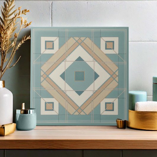 Modern Geometric Abstract Pat#15 Teal ID1192 Fliese