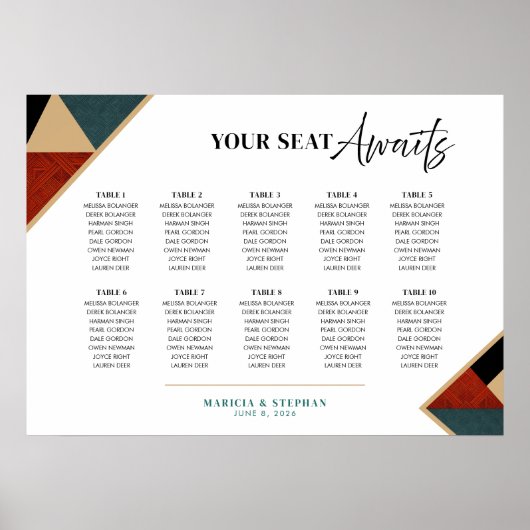 Modern Geometric Art Deco Wedding Seating Chart  Poster (Vorne)