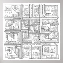 Modern Geometric Art: Digital Block Pattern