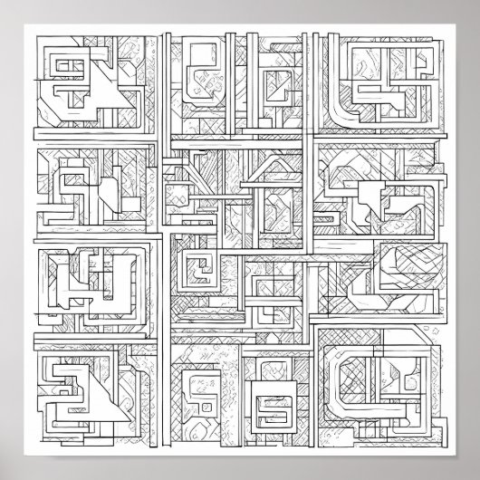 Modern Geometric Art: Digital Block Pattern Poster (Vorne)