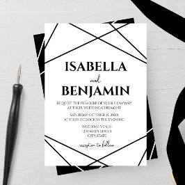 Modern Geometric Black and White Wedding Einladung