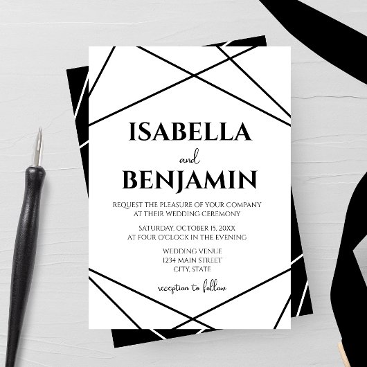Modern Geometric Black and White Wedding Einladung