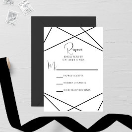Modern Geometric Black and White Wedding RSVP Karte