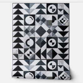 Modern Geometric Black White Grey Textured Tapete