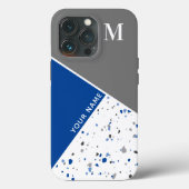 Modern Geometric Blue Gray Terrazzo Monogram Case-Mate iPhone Hülle (Rückseite)