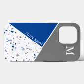 Modern Geometric Blue Gray Terrazzo Monogram Case-Mate iPhone Hülle (Rückseite (Horizontal))