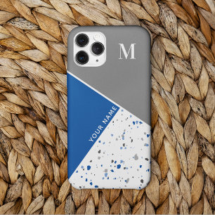 Modern Geometric Blue Gray Terrazzo Monogram Case-Mate iPhone Hülle