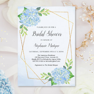 Modern Geometric Blue Hydrangea Bridal Shower Einladung