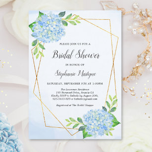 Modern Geometric Blue Hydrangea Bridal Shower Einladung