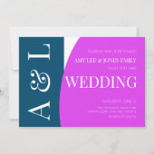 Modern Geometric Blue Magenta Bright Wedding Einladung (Vorderseite)