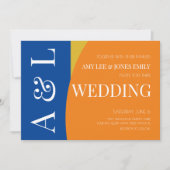 Modern Geometric Blue Mustard Bright Wedding Einladung (Vorderseite)