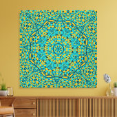 Modern Geometric Blue Orange Kaleidoscope Muster Leinwanddruck (Insitu (Wohnzimmer))