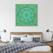 Modern Geometric Blue Orange Kaleidoscope Muster Leinwanddruck (Insitu (Schlafzimmer))