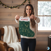 Modern Geometric Deer-Forest Green & Gold Minima Großer Weihnachtsstrumpf